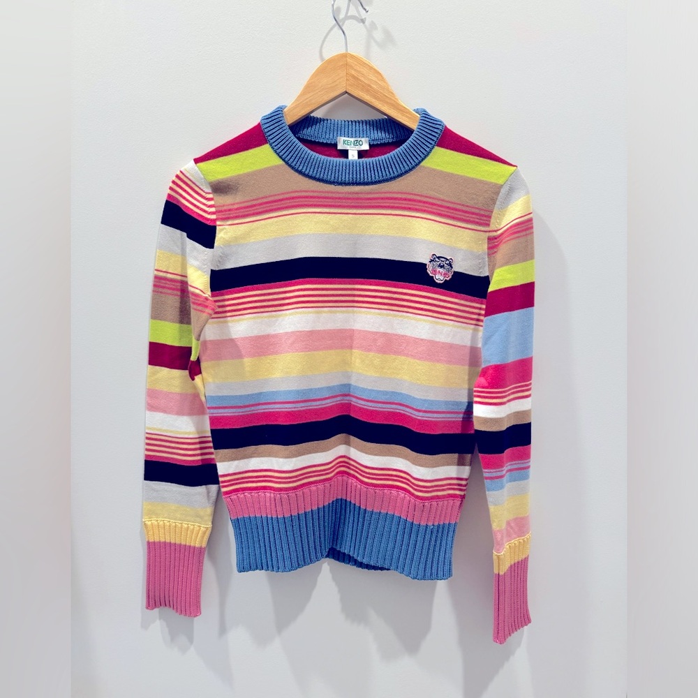 KENZO Striped Cotton Blend Crewneck Swester